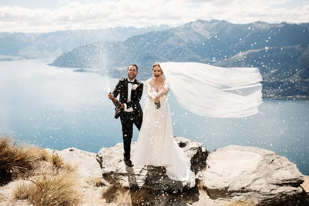 Saph & JJ Cecil Peak Heli Wedding Previews atop Lake Wanaka.