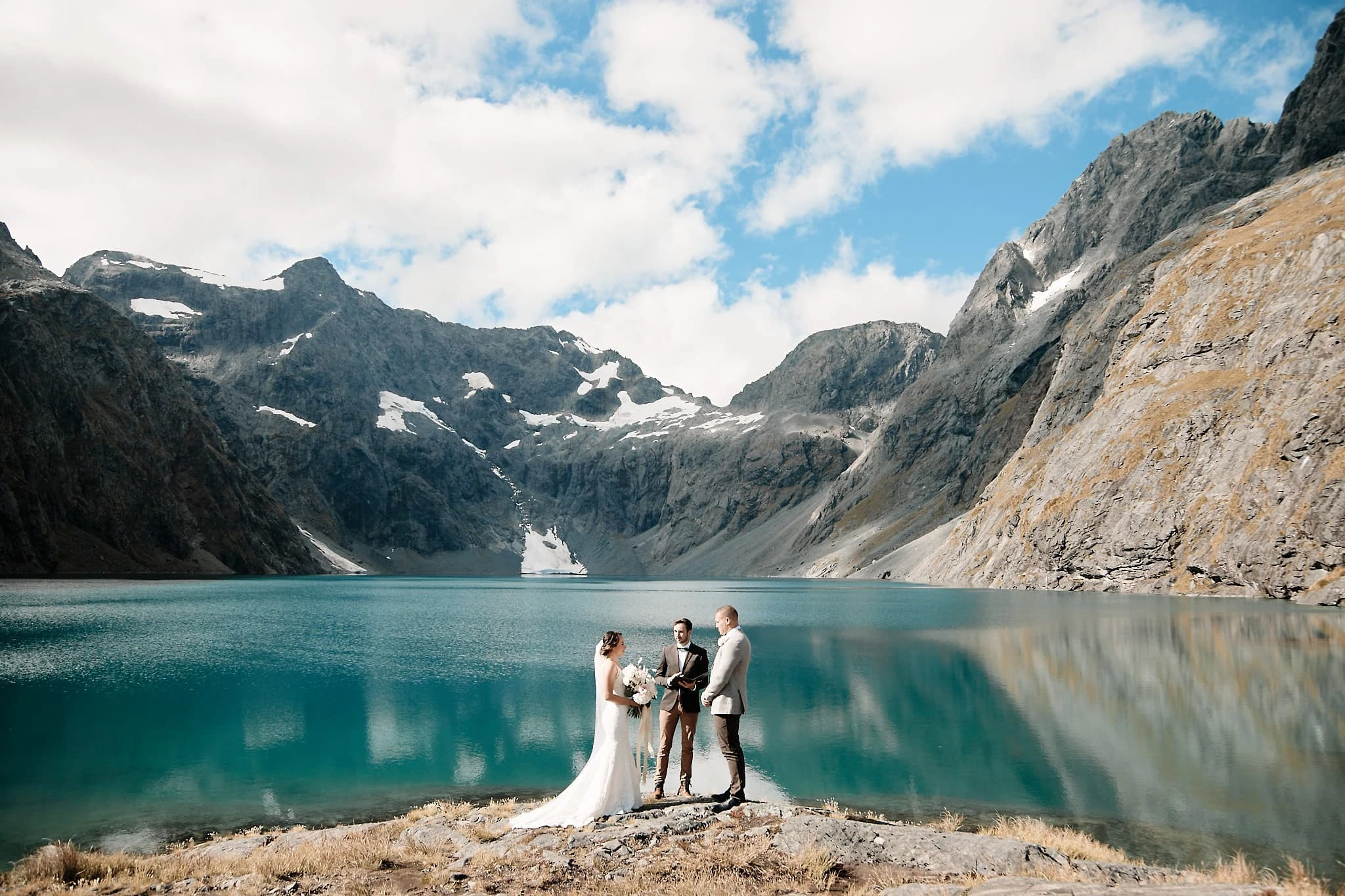 A bride and groom eloping in Queenstown, New Zealand captured by a wedding photographer.
