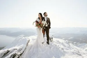 Queenstown New Zealand Elopement Wedding Photographer - Josh Yates - Portfolio: Bride, Groom, Snowy Mountain