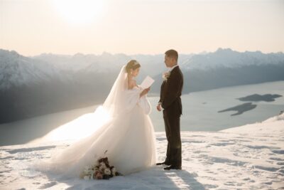 Deana & Alex's Mt Creighton Heli Wedding on a snowy mountain in Queenstown NZ.