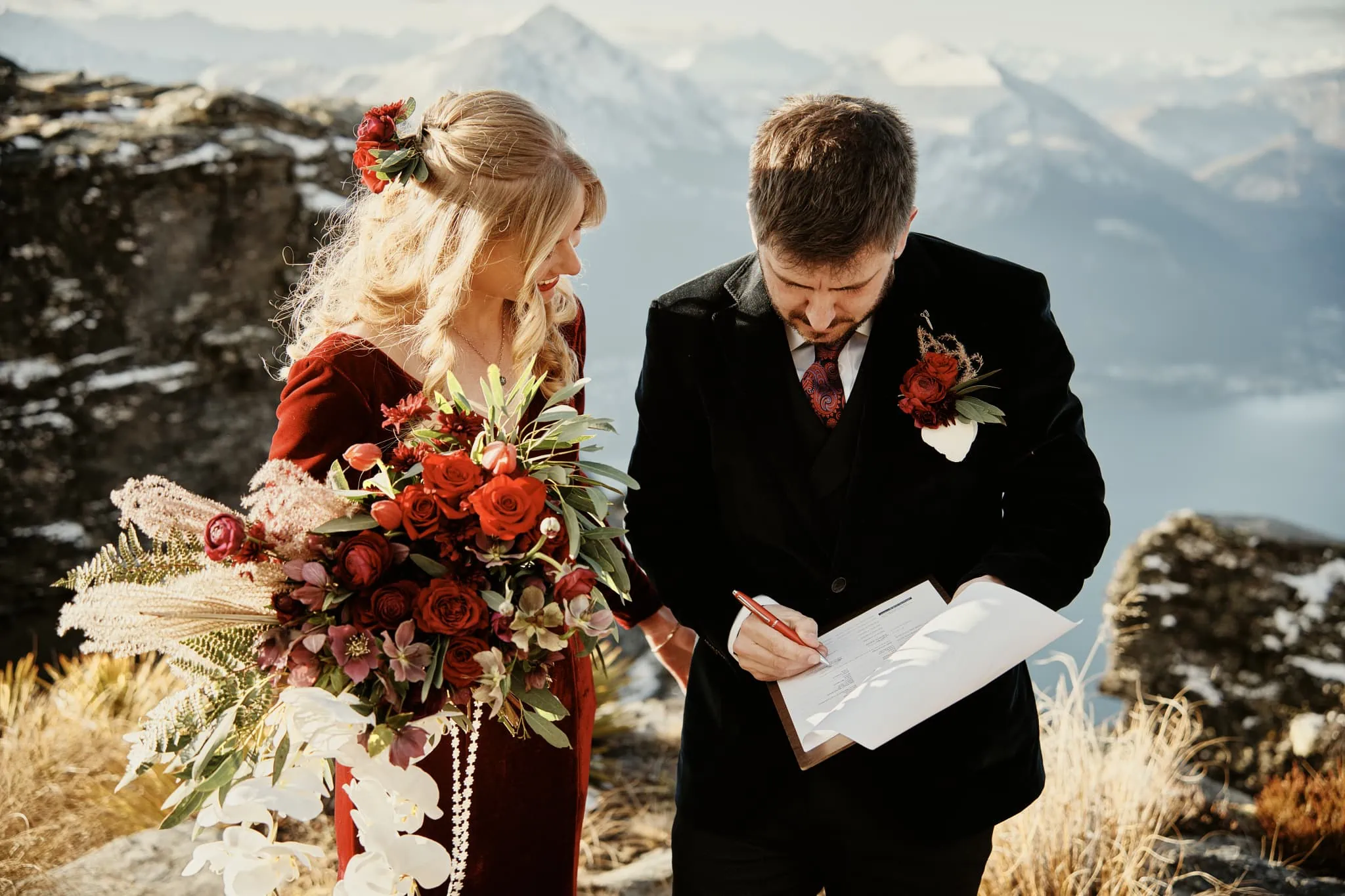Claire and Rob's Heli Elopement Wedding atop Cecil Peak.