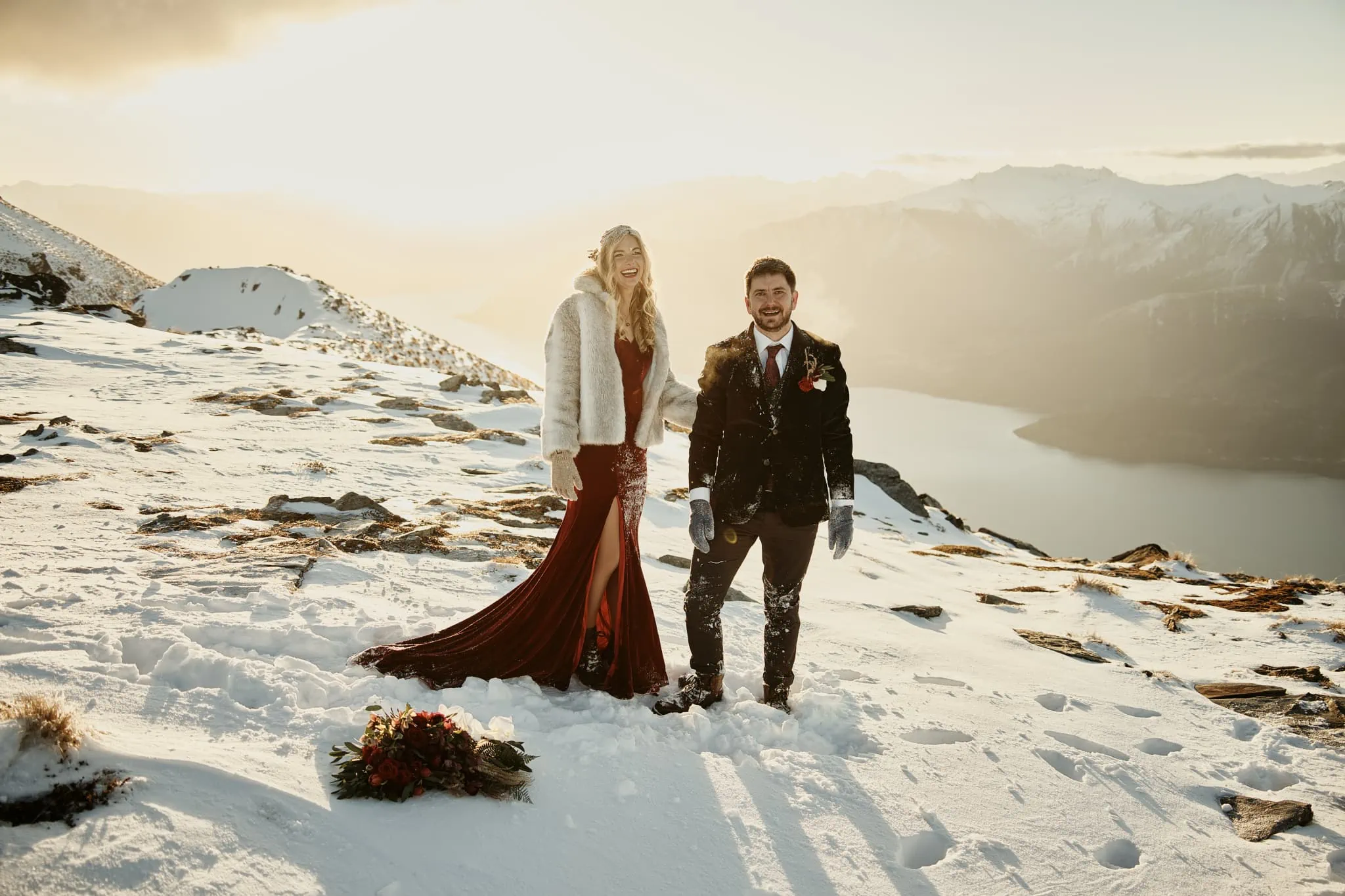 Claire and Rob's Heli Elopement Wedding on Cecil Peak brings them together on a snow covered mountain.