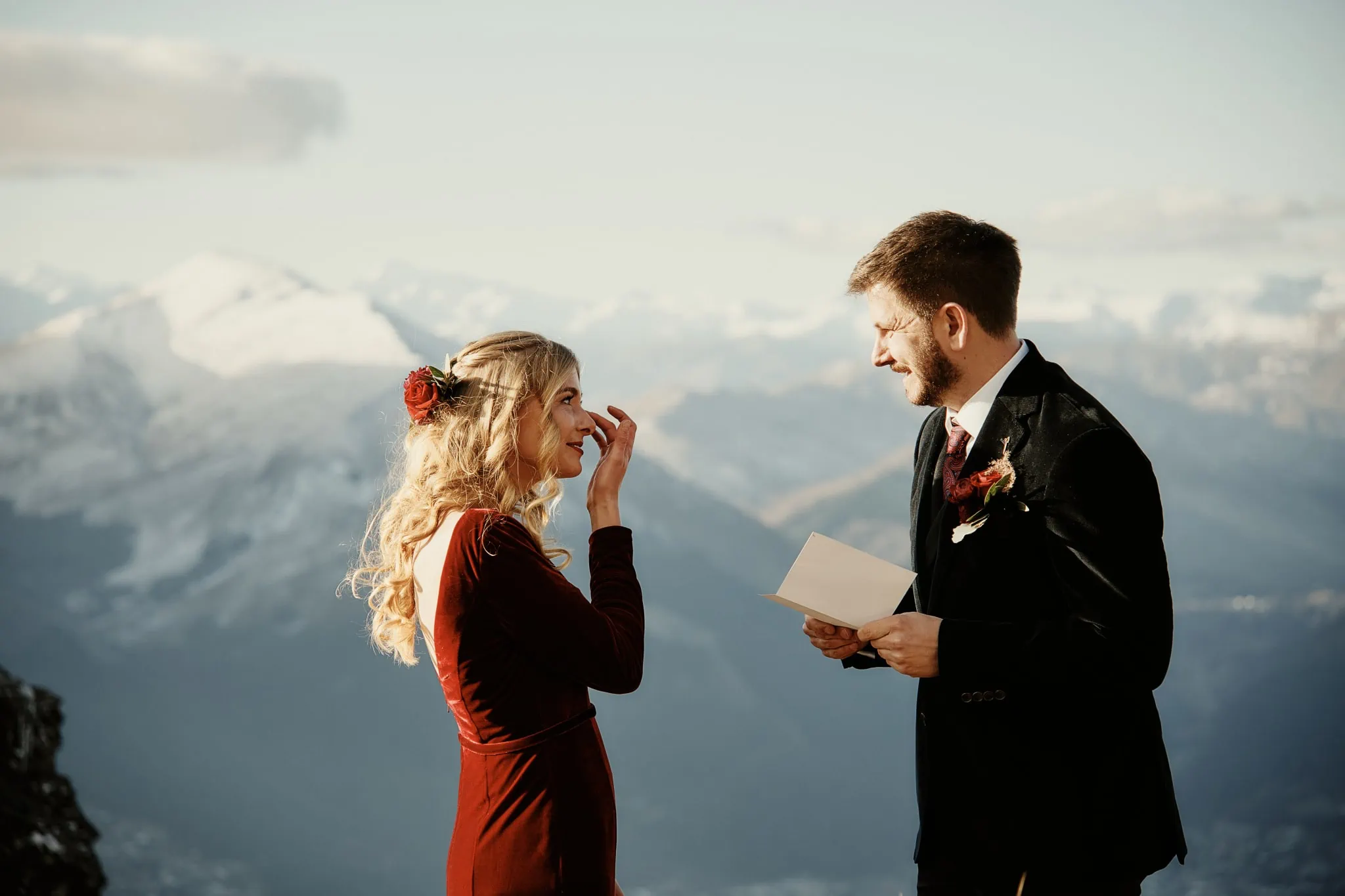 Claire and Rob's mountainous heli elopement wedding at Cecil Peak.