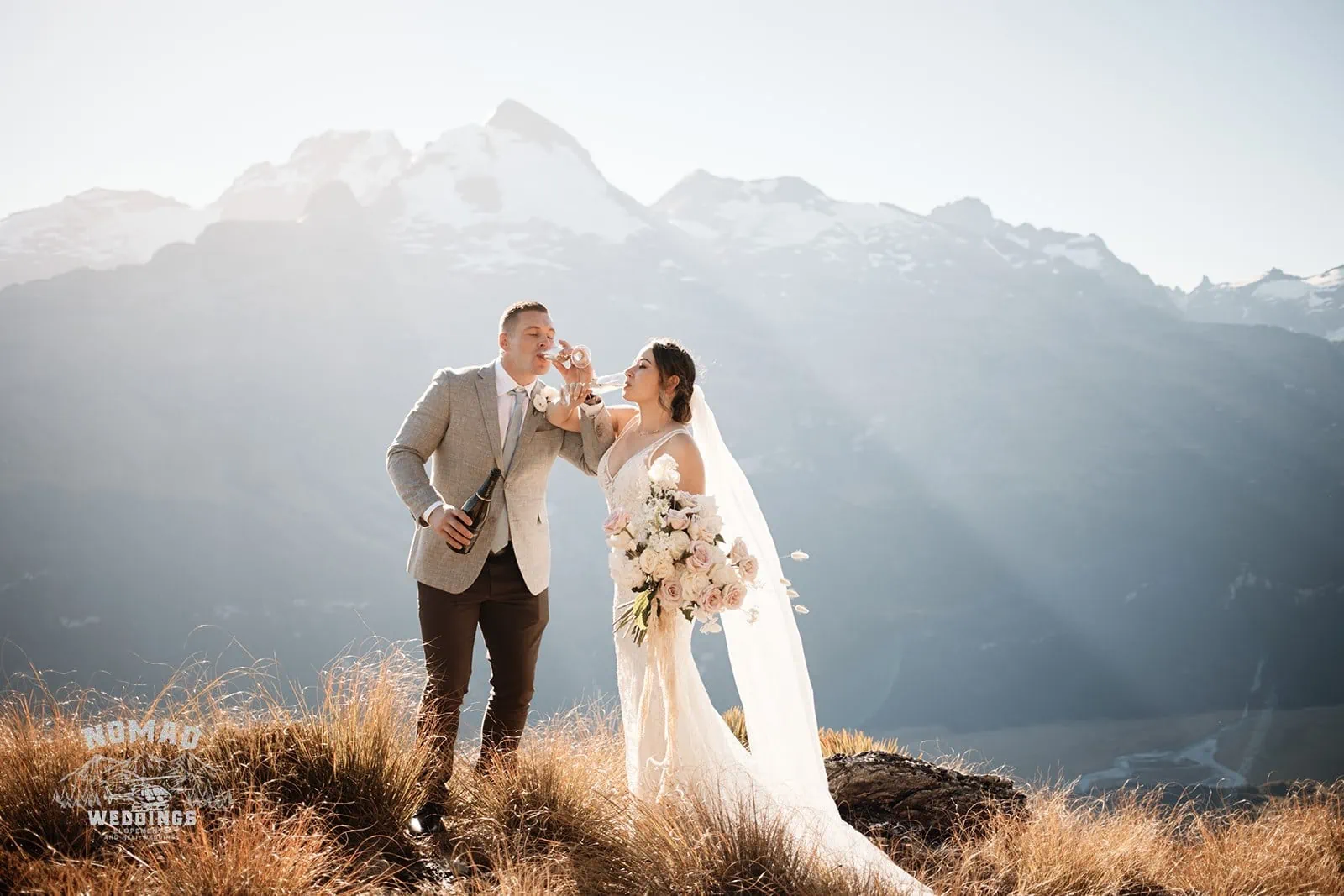 Amy & Eden's enchanting Heli Elopement Wedding on top of a mountain in New Zealand.