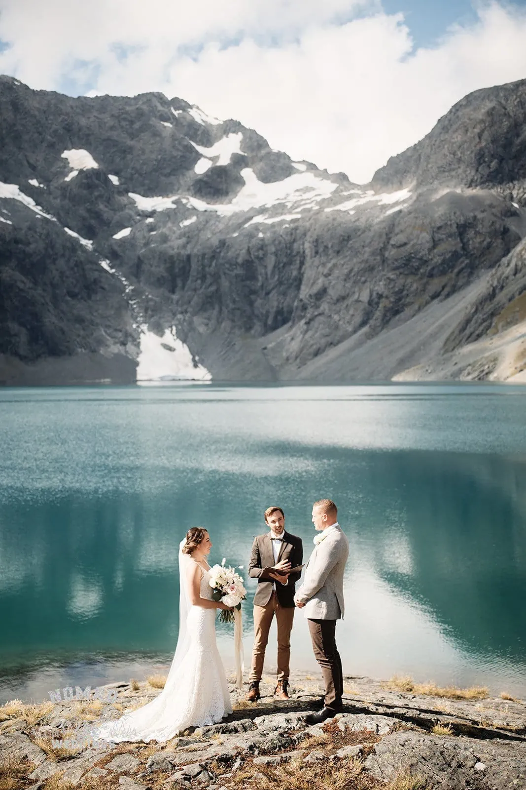 Amy and Eden's enchanting Lake Erskine heli elopement wedding in New Zealand.