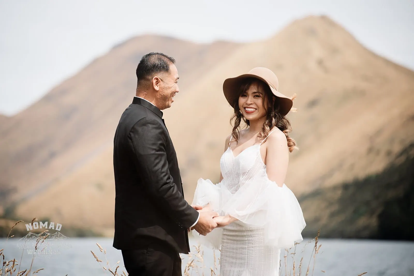 Nhi & Nicholas' Queenstown NZ Cecil Peak Pre-Wedding Shoot by the lake.