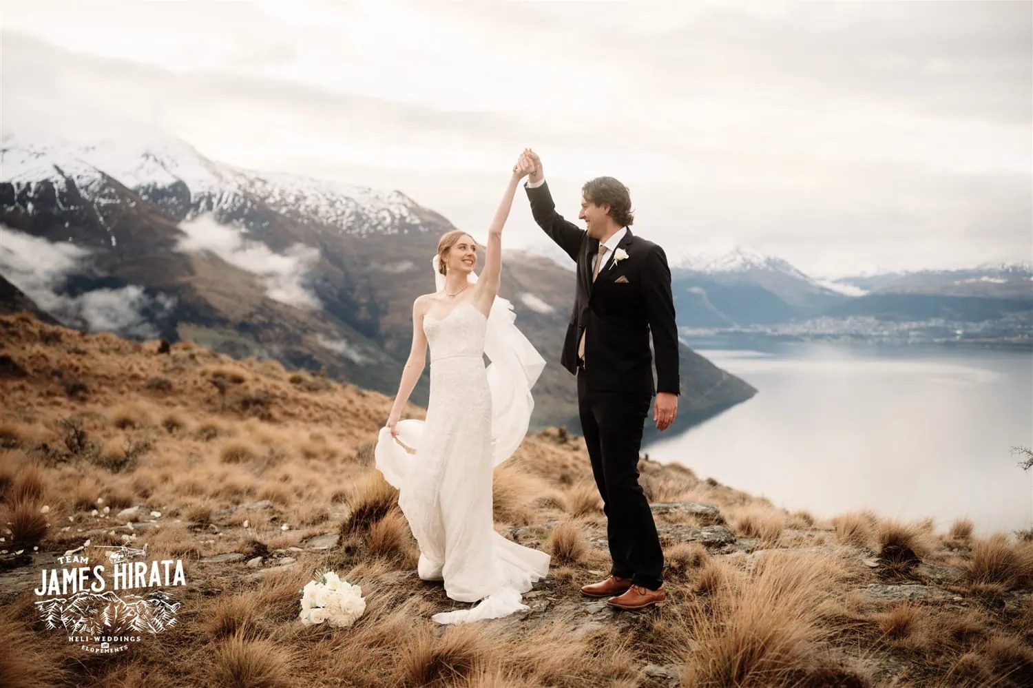 Hannah and Ross Elopement Wedding on top of a mountain in Queenstown, New Zealand.