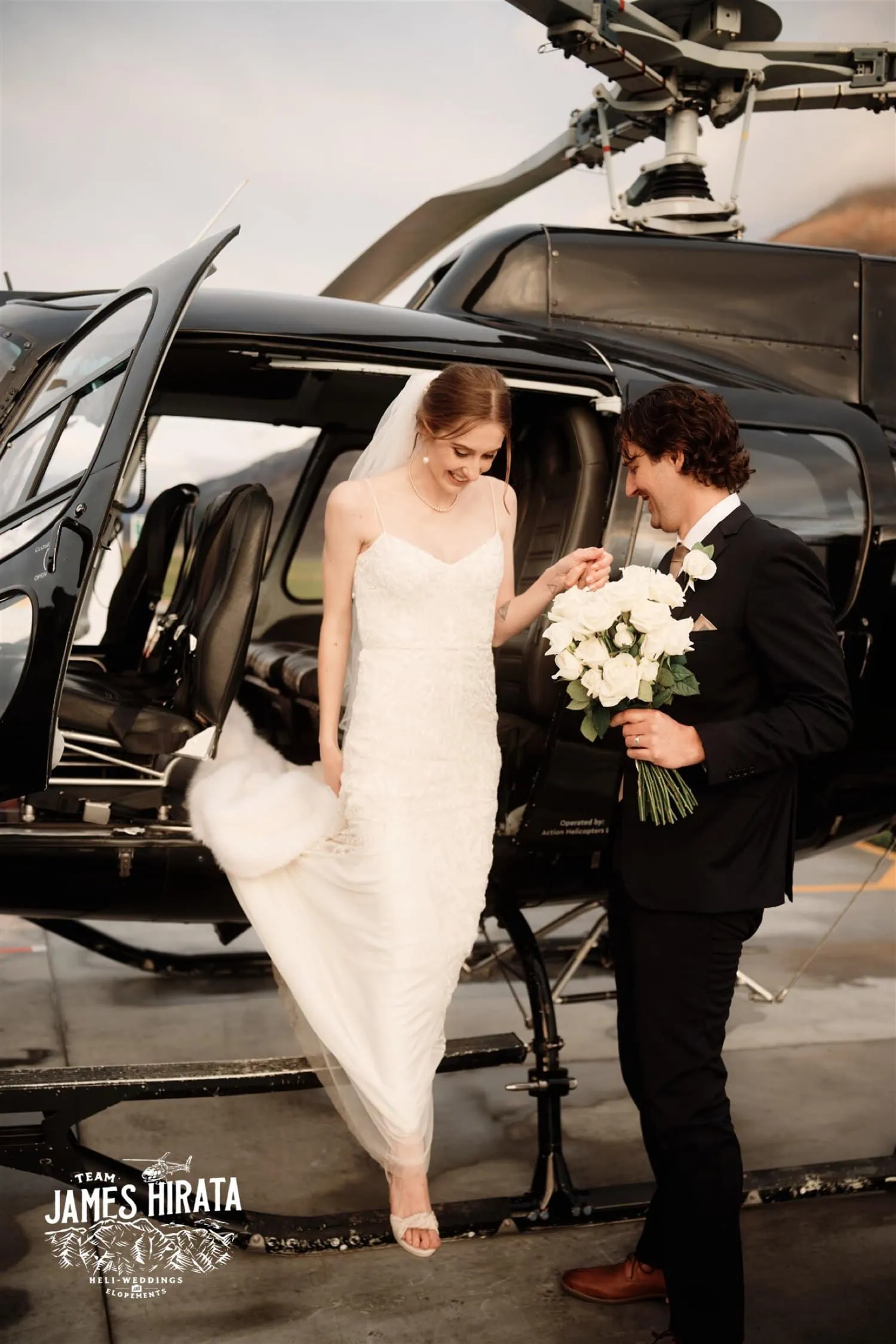 Hannah and Ross' elopement wedding in Queenstown, New Zealand includes a helicopter exit.