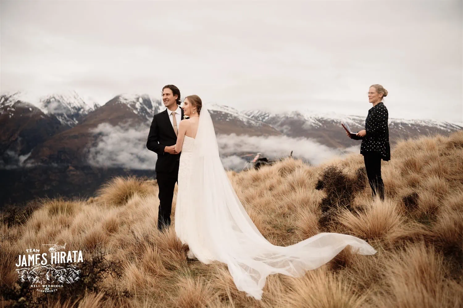 Hannah and Ross' elopement wedding atop a hill in Queenstown, New Zealand.