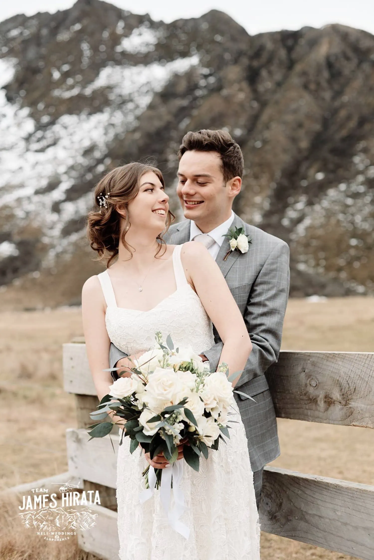 Regan & Jake's Queenstown elopement wedding with mountains as the backdrop.