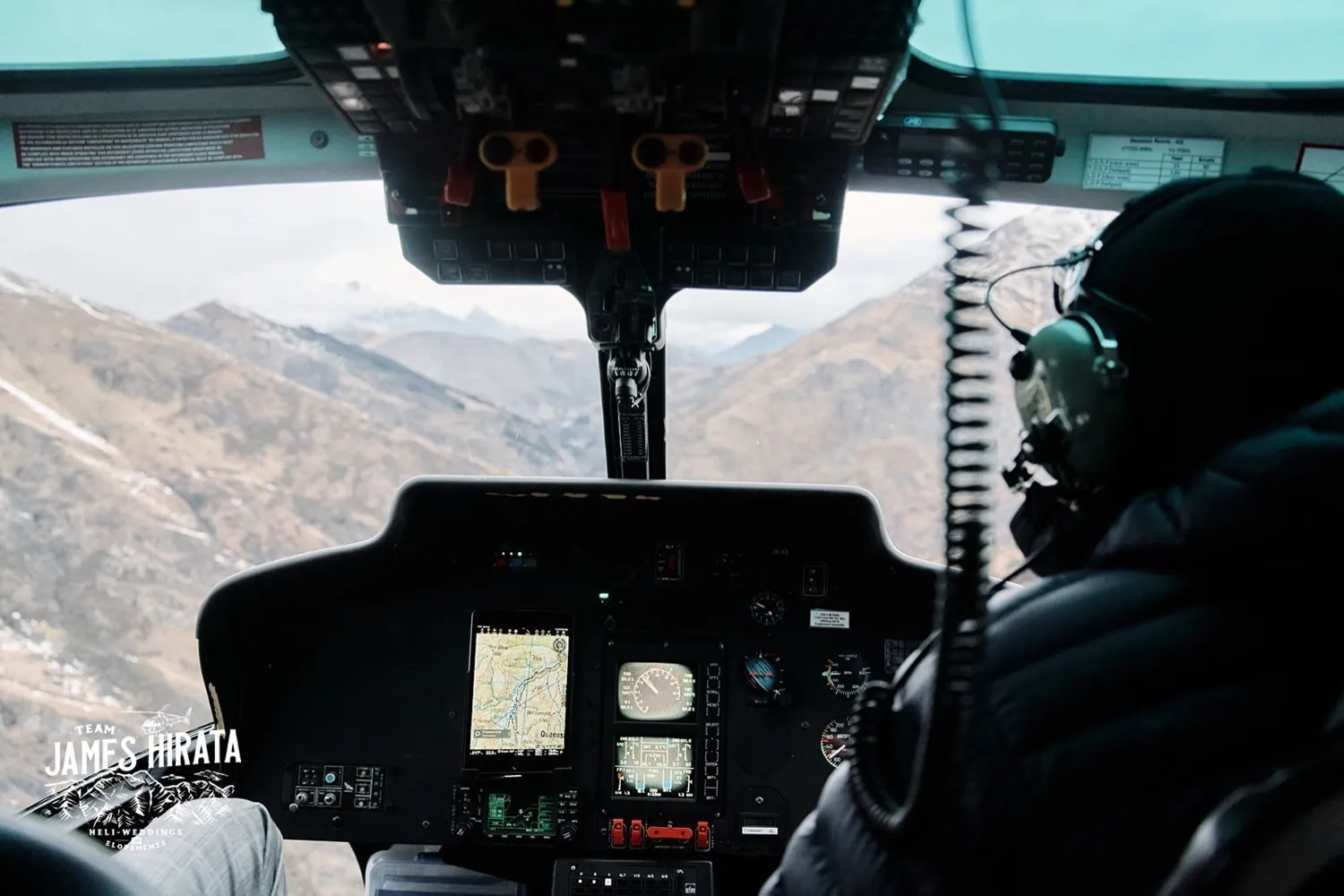Regan and Jake share a Queenstown elopement wedding in the cockpit of a helicopter.