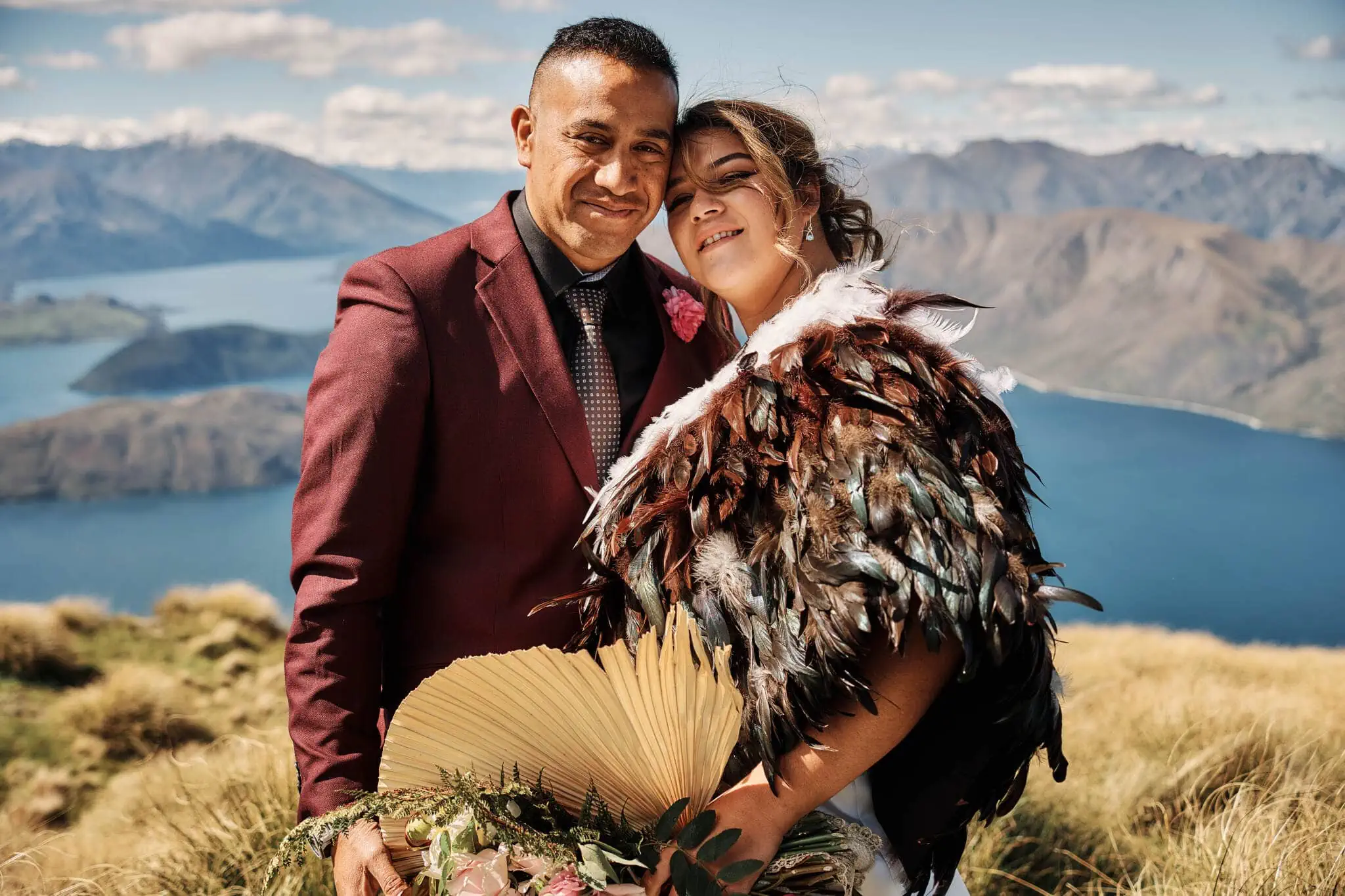 Queenstown New Zealand Elopement Wedding Photographer - Nikita and Terrence's wedding photo atop a mountain in New Zealand.