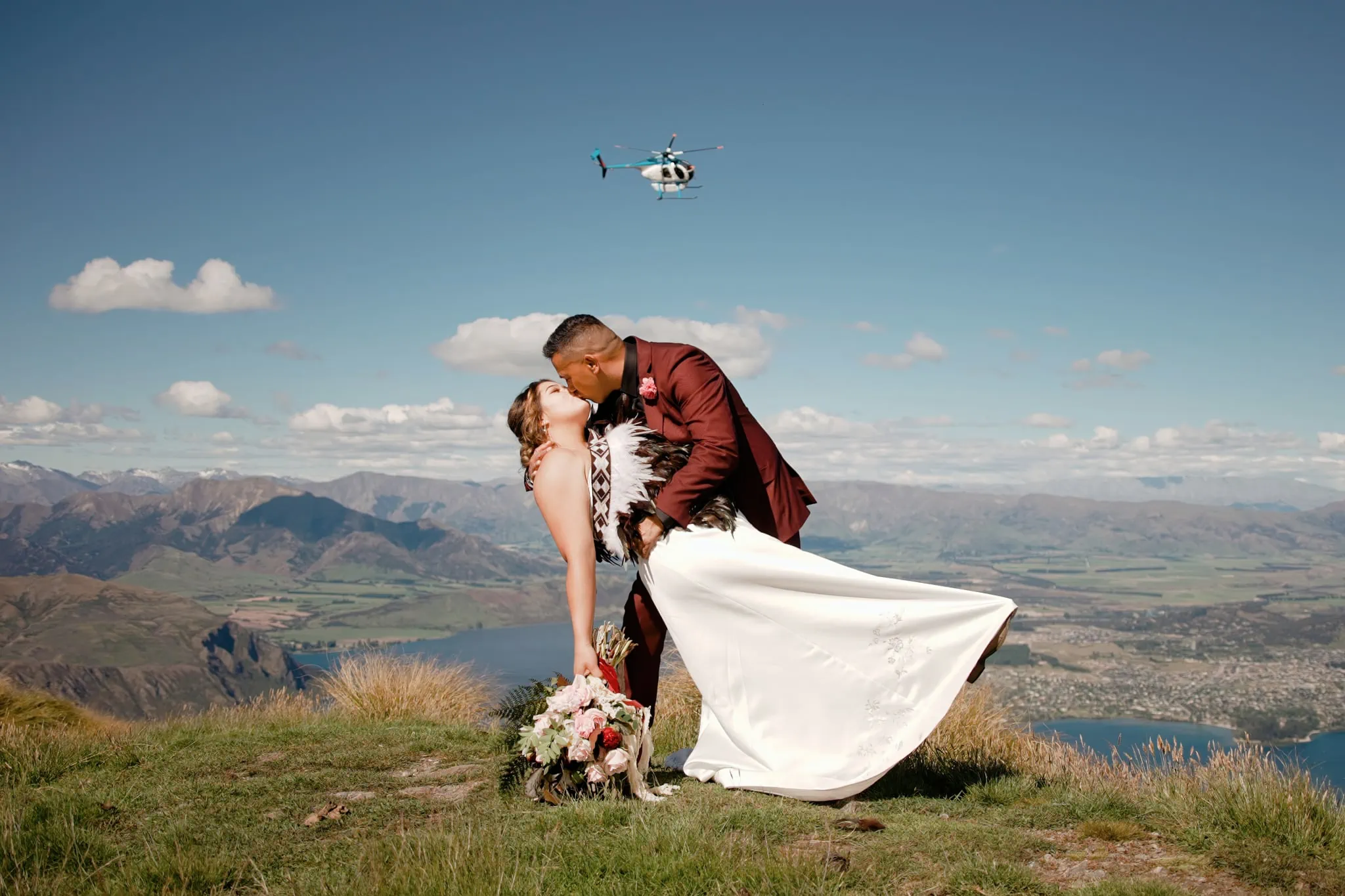 Queenstown New Zealand Elopement Wedding Photographer - Keywords: bride and groom, mountain, helicopter