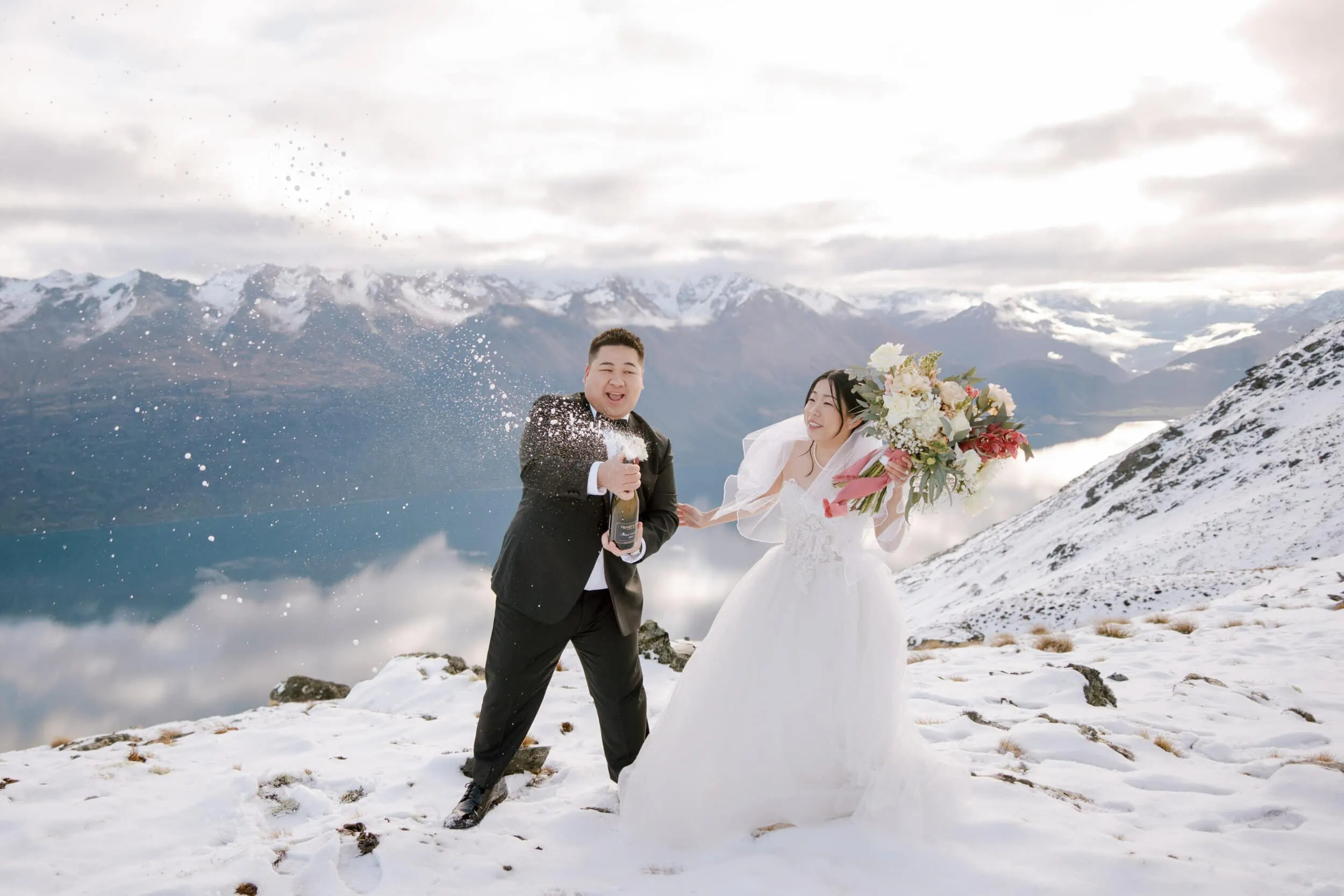 Queenstown New Zealand Elopement Wedding Photographer - Lam and Wendy's snowy mountain wedding.