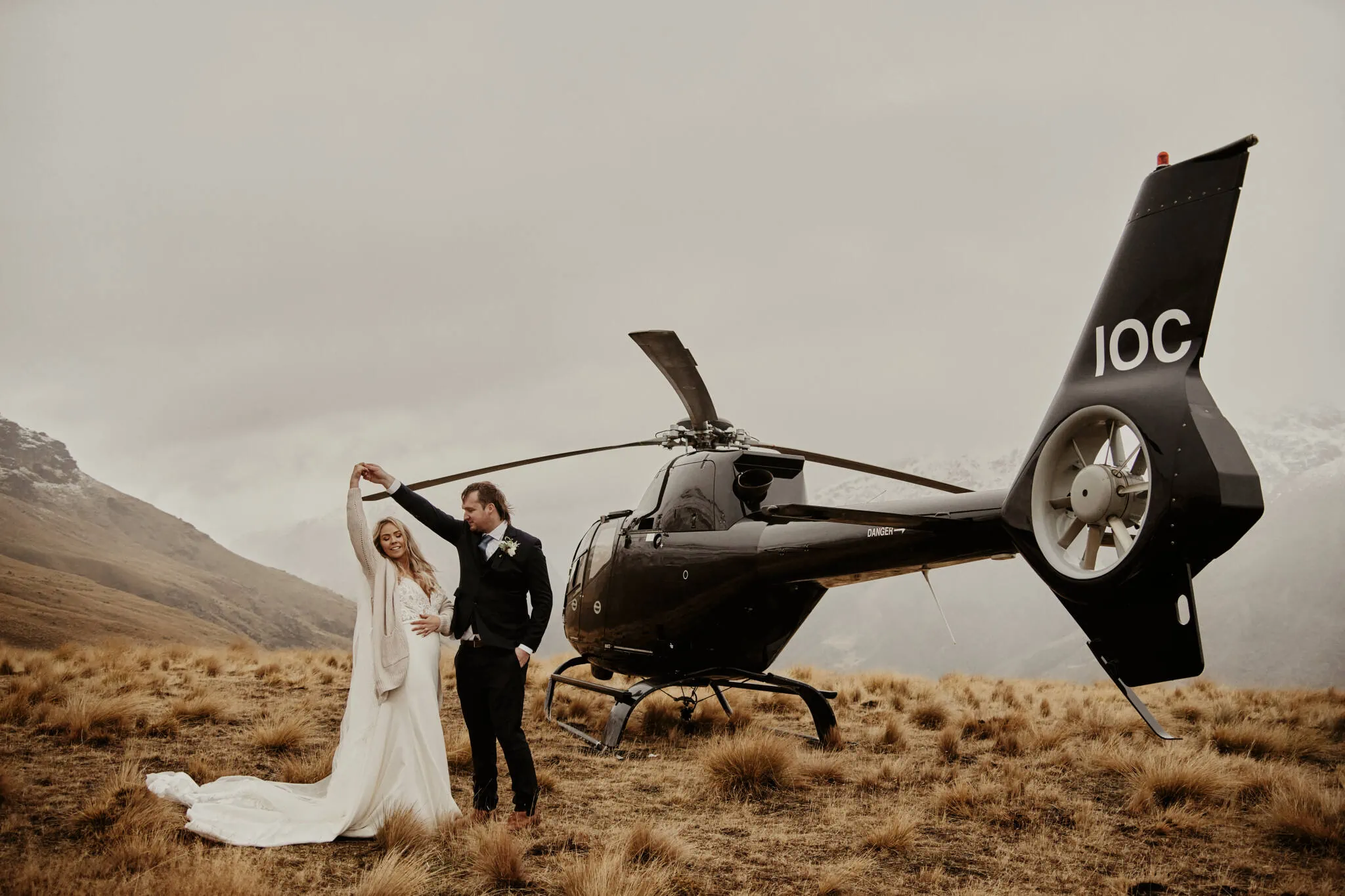 Queenstown New Zealand Elopement Wedding Photographer - Rebecca and Dylan's enchanting elopement wedding at Moke Lake, with a helicopter.