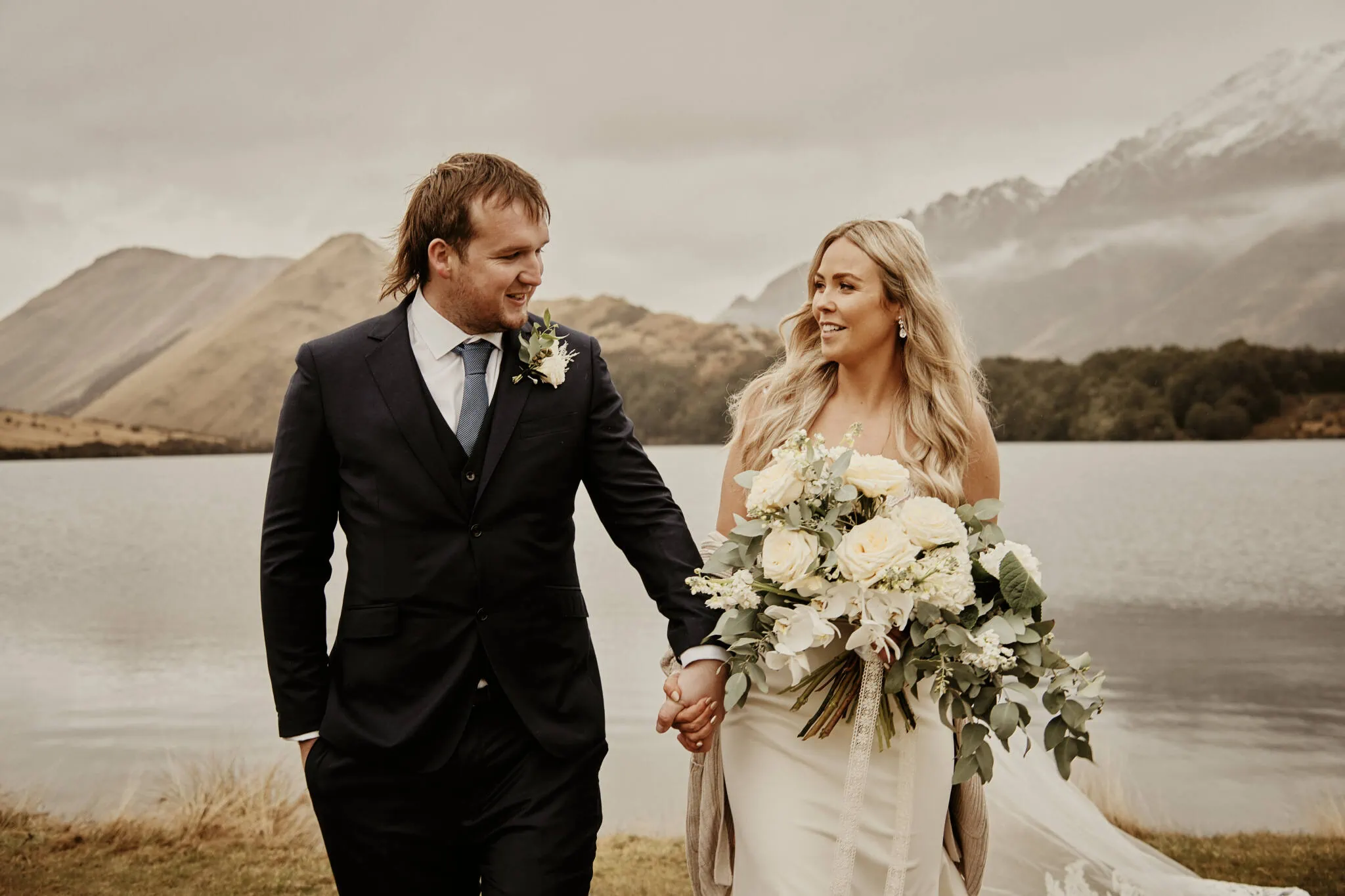Queenstown New Zealand Elopement Wedding Photographer - Rebecca and Dylan celebrating an enchanting Moke Lake elopement wedding.