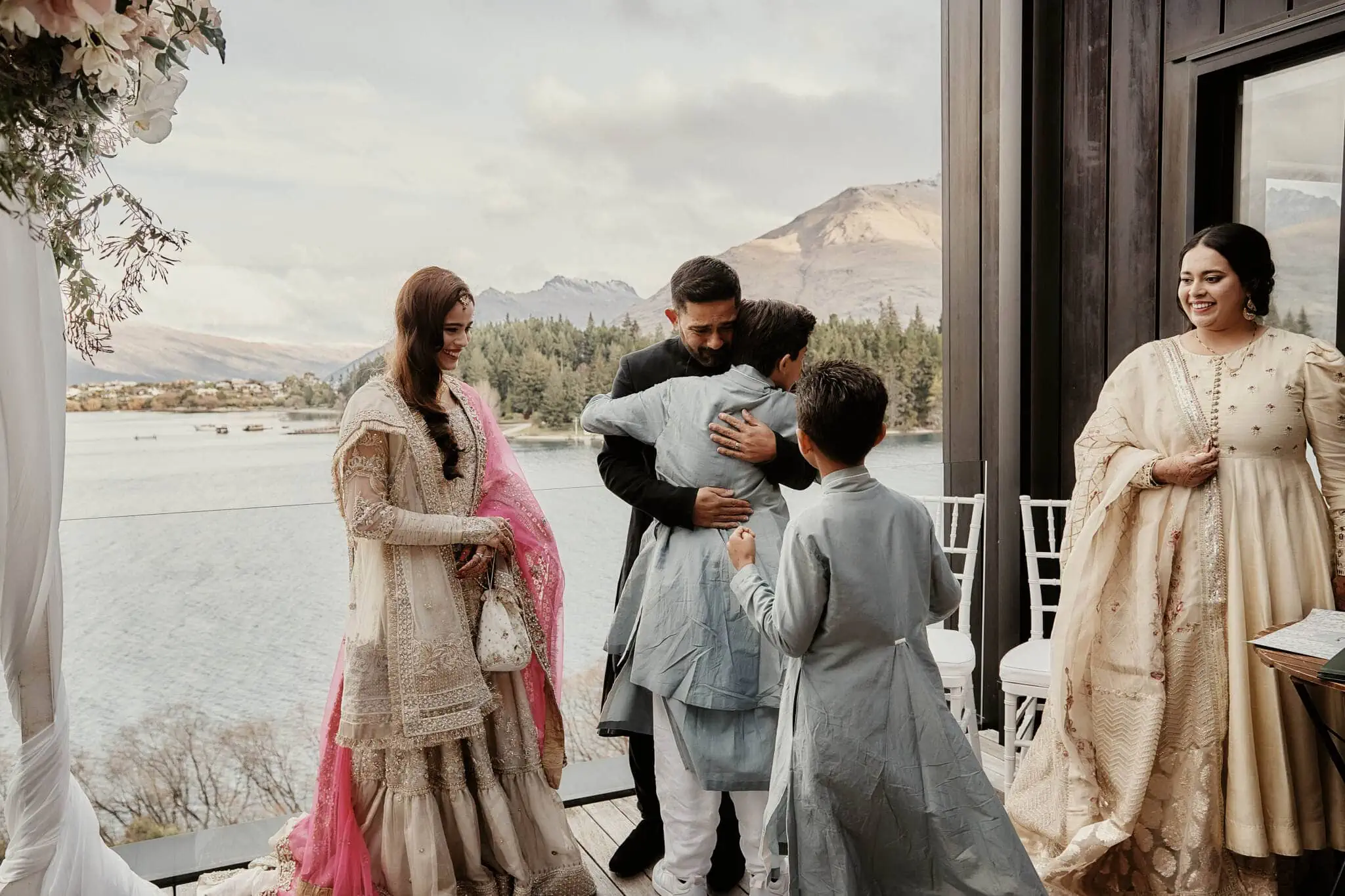 Queenstown New Zealand Elopement Wedding Photographer - Wasim and Yumn embrace joyfully at their Queenstown Islamic wedding ceremony in New Zealand.
