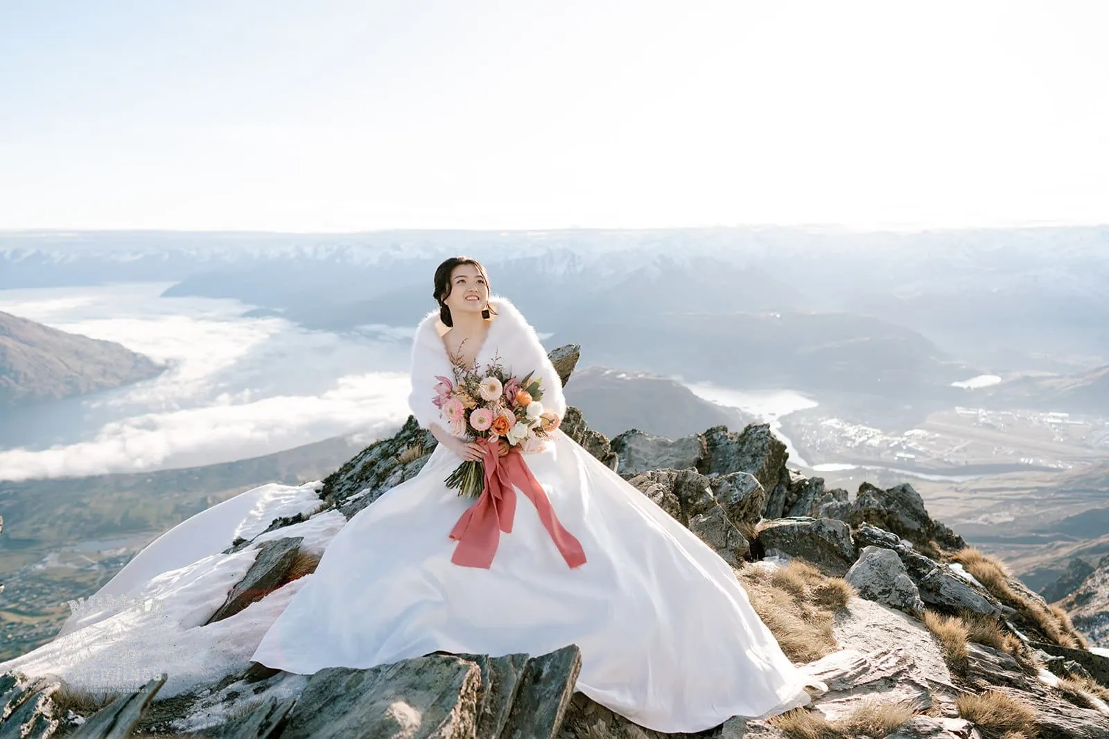 Queenstown New Zealand Elopement Wedding Photographer - A couple, Bo and Junyi, have a Heli Pre Wedding Shoot on mountaintops.