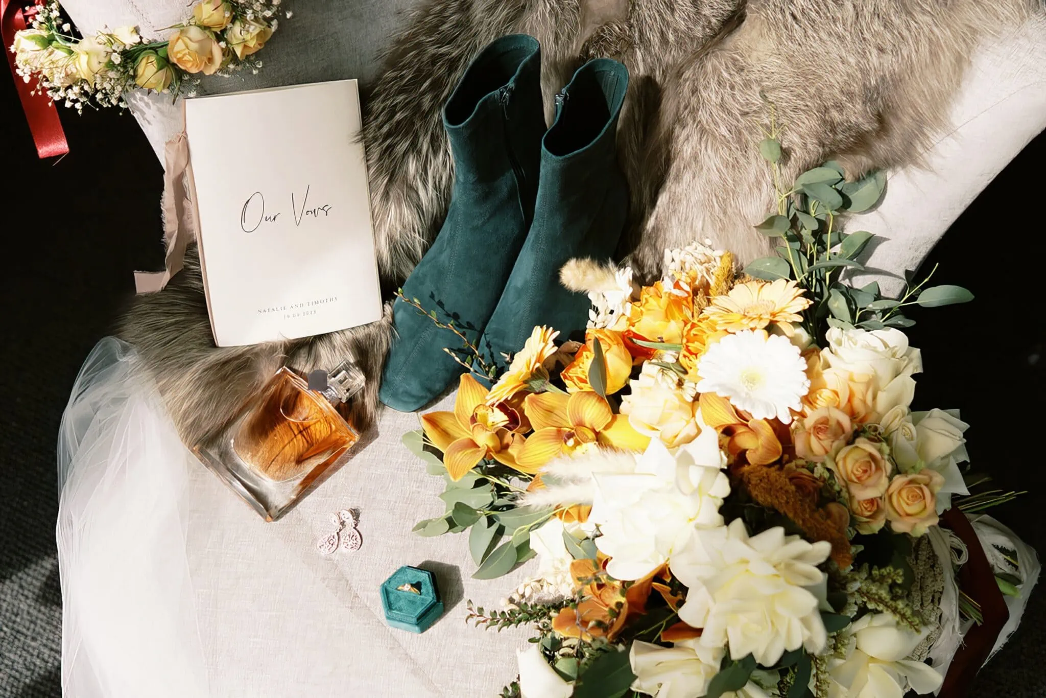 Queenstown New Zealand Elopement Wedding Photographer - A bouquet of flowers and a book on a chair.